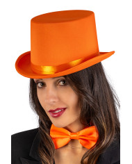 Fluo orange satin and felt top hat with label (size 58)