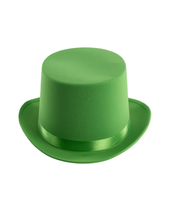 Fluo green satin and felt top hat with label (size 58)