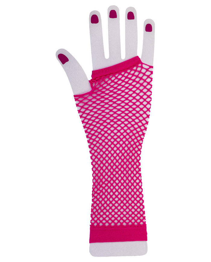Fluo pink fishnet fingerless gloves in pbh