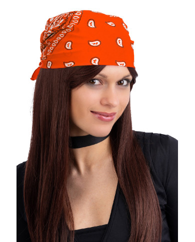 Bandana arancione fluo in tessuto cm. 55x55 ca. in busta con cavallotto