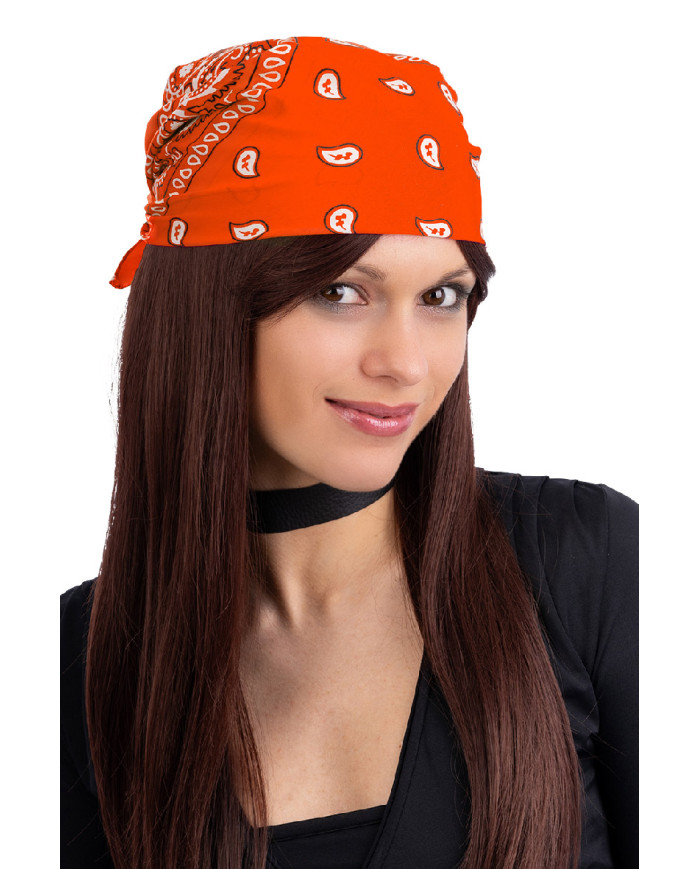 Bandana aus Stoff, orange fluoreszierend, ca. 55 x 55 cm, in Beutel mit Aufhänger