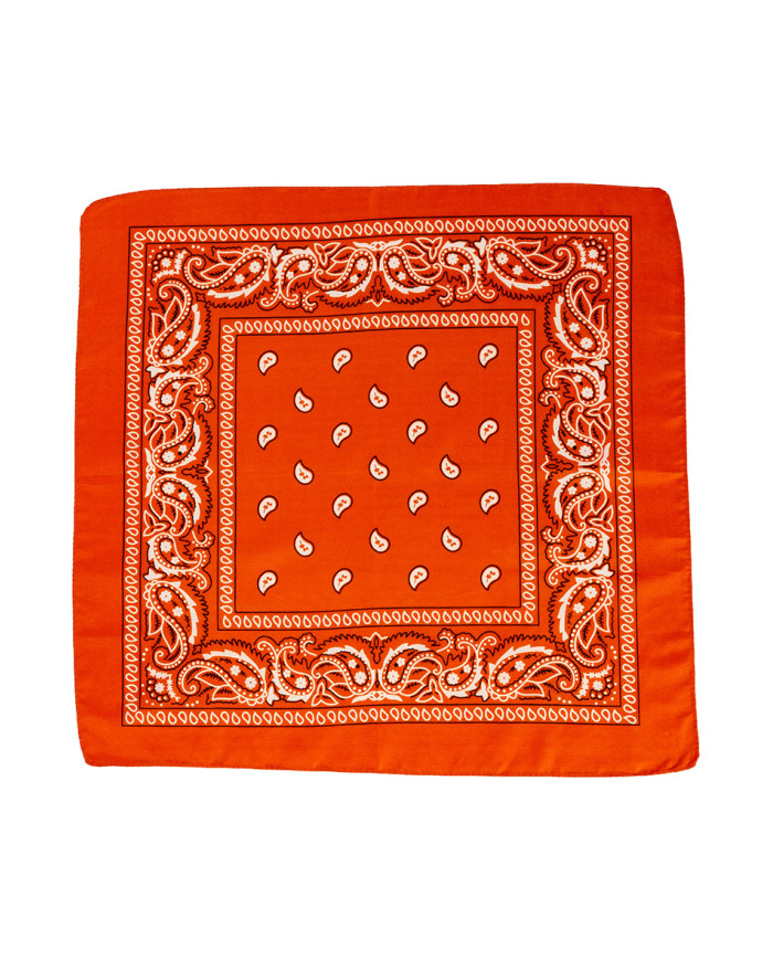 Bandana orange fluo en tissu 55x55 cm env., dans un sachet avec étiquette ferme-sachet