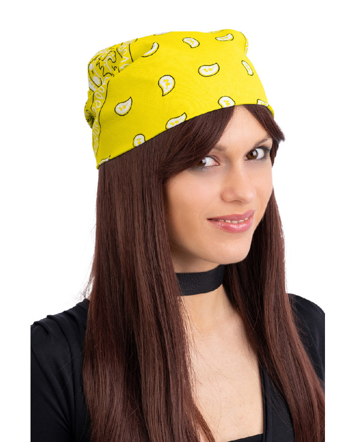 Bandana giallo fluo in tessuto cm. 55x55 ca. in busta con cavallotto