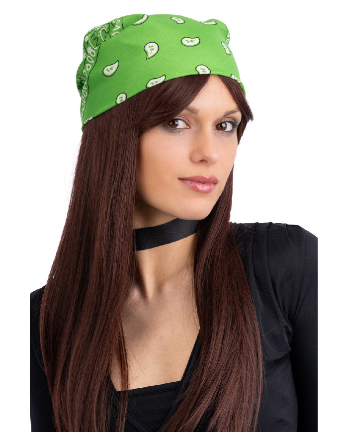 Bandana verde fluo in tessuto cm. 55x55 ca. in busta con cavallotto