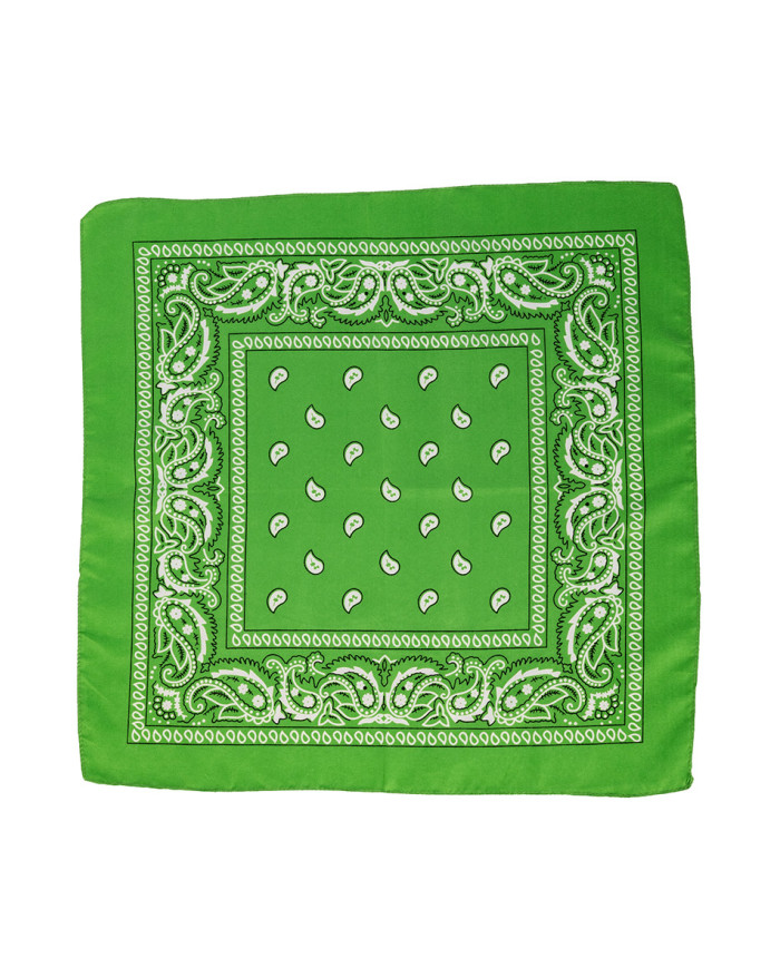 Bandana vert fluo en tissu 55x55 cm env., dans un sachet avec étiquette ferme-sachet