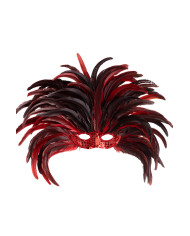 Copricapo brasil in piume rosse con maschera in busta con cavallotto