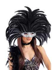 Couvre-chef brésilien plumes noires avec masque, dans un sachet avec étiquette ferme-sachet