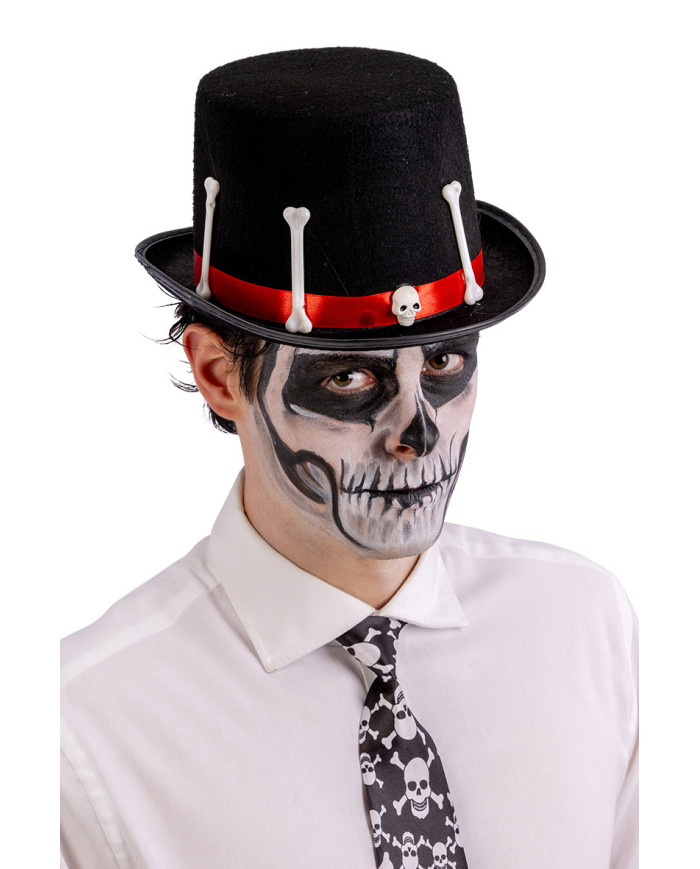 Felt black top hat with bones h.cm. 14 with label