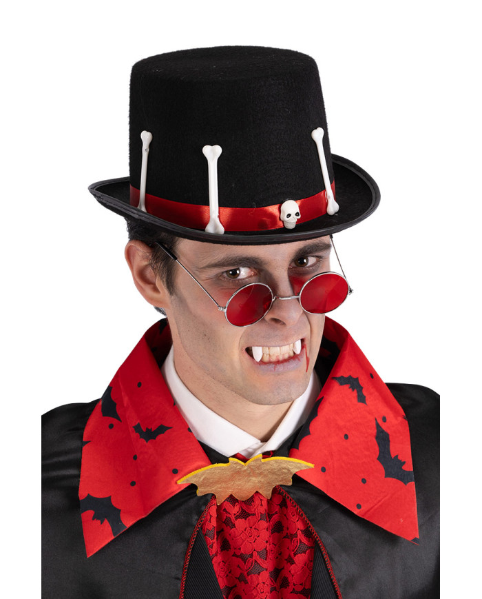 Tuba nera in feltro con ossa h.cm.14 ca. con cartellino/etichetta