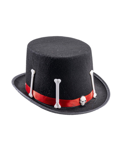 Felt black top hat with bones h.cm. 14 with label