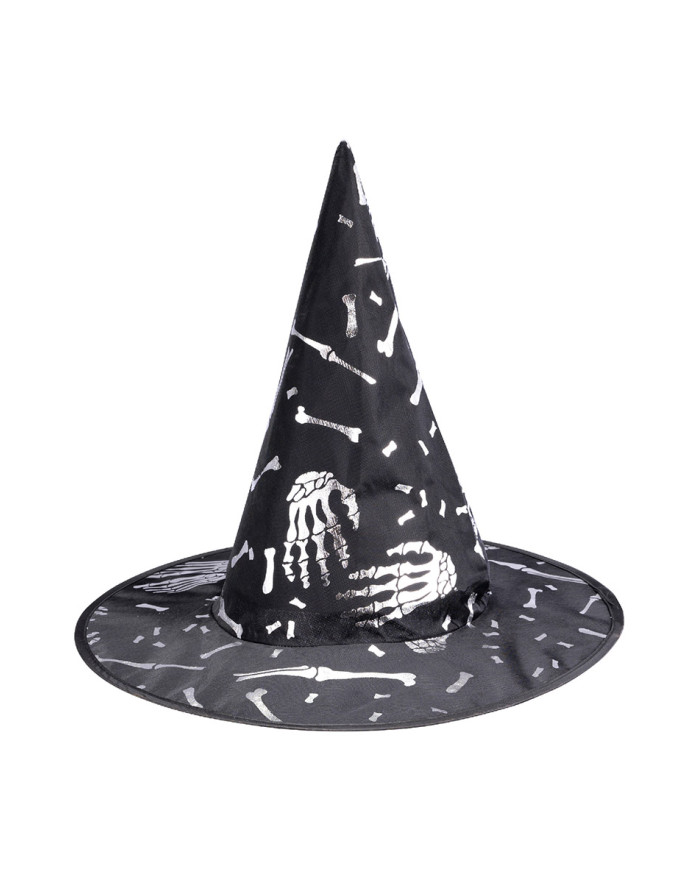 Sombrero de bruja negro con adornos plateados de 34 cm de alto aprox. con etiqueta colgante/etiqueta adhesiva