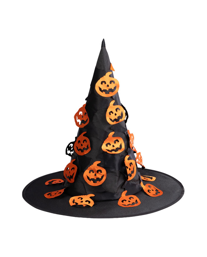 Sombrero de bruja negro con calabazas recortadas de 37 cm de alto aprox. con etiqueta colgante/etiqueta adhesiva