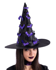Witch black hat with carved bats h.cm. 37 with label