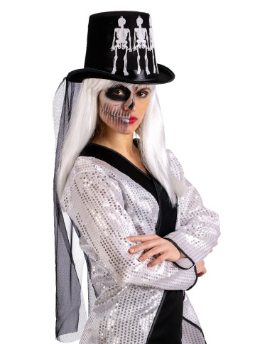 Felt black top hat with skulls and veil h.cm. 17  with label