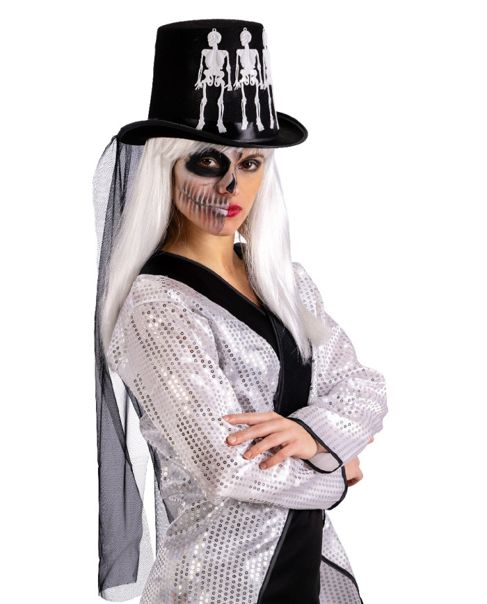 Felt black top hat with skulls and veil h.cm. 17  with label