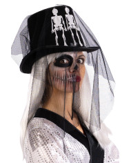 Felt black top hat with skulls and veil h.cm. 17  with label