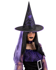 Witch hat with purple hair in plastic fabric h. cm.35 with label