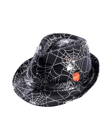 Cappello gangster nero con ragnatele e luci (batterie incluse) con cartellino/etichetta