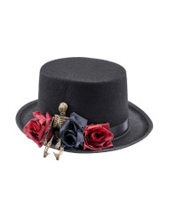 Black top hat in felt with skeleton and roses h. cm. 12 with label