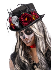 Tuba nera lusso in feltro con teschio e decorazioni bordeaux h.cm.12 ca. con cartellino/etichetta