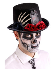 Tuba nera lusso in feltro con lapide e mano scheletro h.cm.14 ca. con cartellino/etichetta