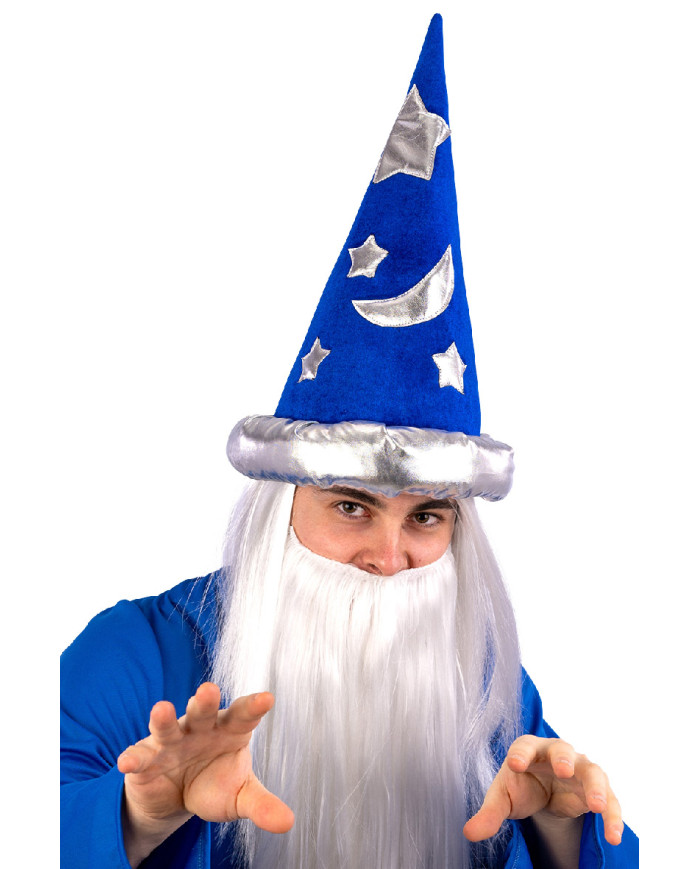 Sombrero de mago de terciopelo con estrellas y borde plateado de 37 cm de alto aprox. con etiqueta colgante/etiqueta adhesiva