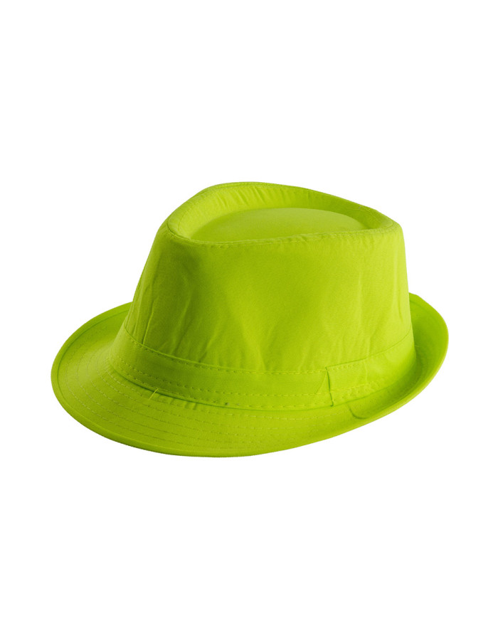 Chapeau gangster vert fluo en tissu, avec étiquette volante / étiquette