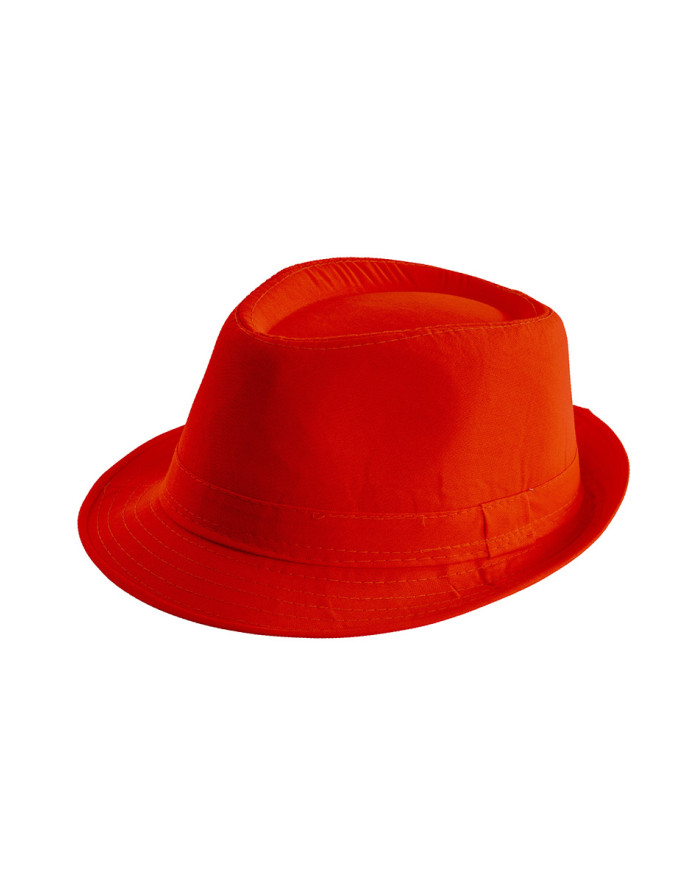 Chapeau gangster orange fluo en tissu, avec étiquette volante / étiquette