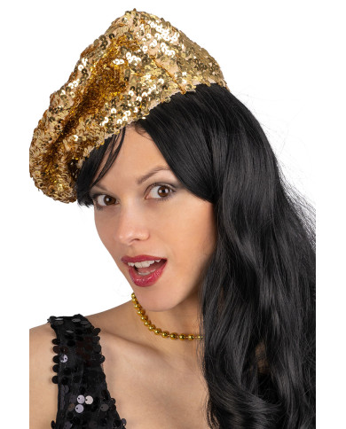 Cappello basco oro in paillettes  con cartellino/etichetta