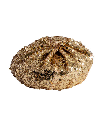 Béret basque doré à paillettes, avec étiquette volante / étiquette