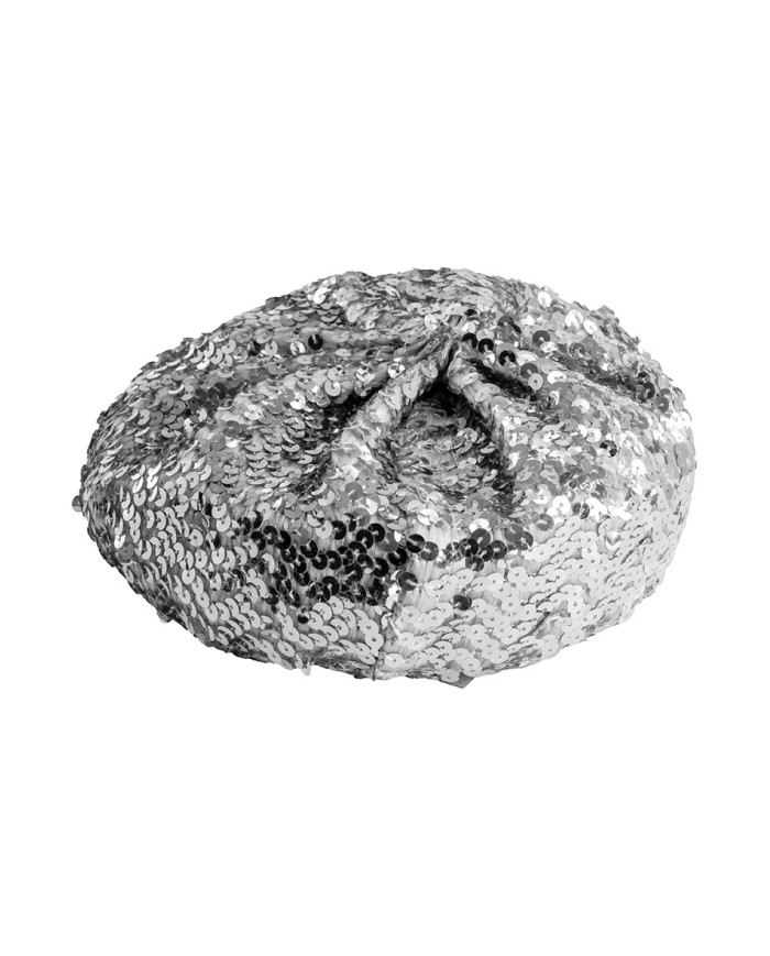 Béret basque argenté à paillettes, avec étiquette volante / étiquette