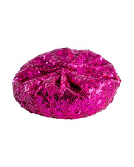 Cappello basco rosa fluo in paillettes  con cartellino/etichetta