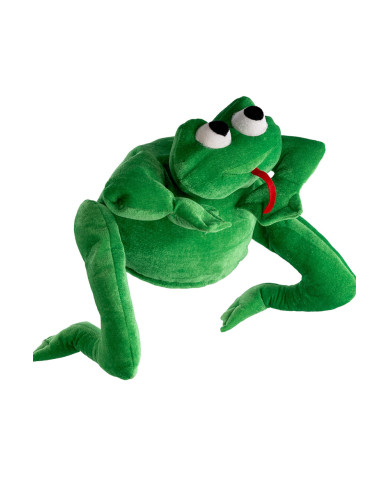 Hut in Froschform aus Stoff mit Pappschild/Etikett