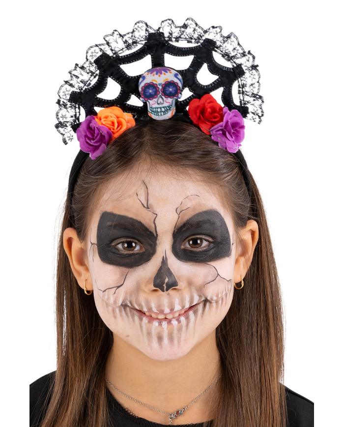 Headband with mexican skull with header