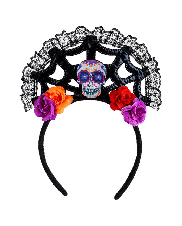 Diadema calavera mexicana con solapa de cartón