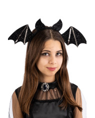 Serre-tête chauve-souris noir en tissu gaufré, avec étiquette cartonnée pliée