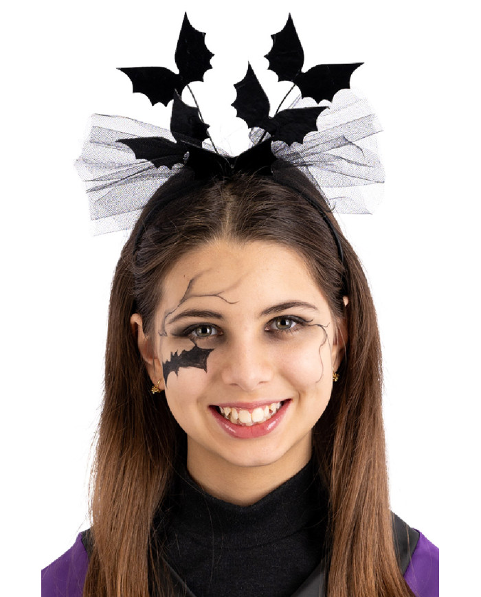 Black headband with  bats and veil with header
