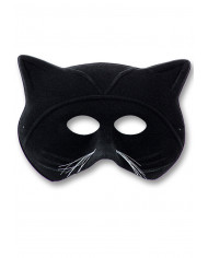 Black flocked chinless cat mask with whiskers. To express your