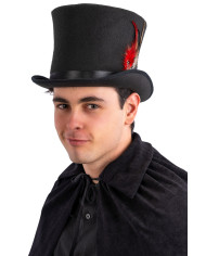 Sombrero de copa alta lujo negro de fieltro de lana con plumas de 19 cm de alto aprox. (t. 60) con etiqueta colgante/eti...