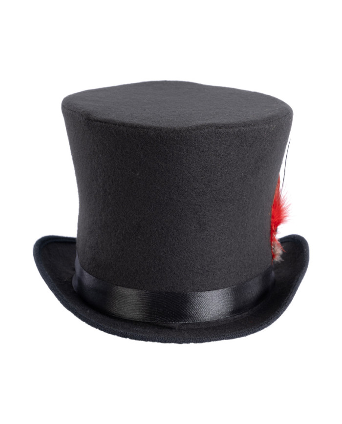 Woollen felt top hat (size.60) with feathers, h. 19 cm. with label