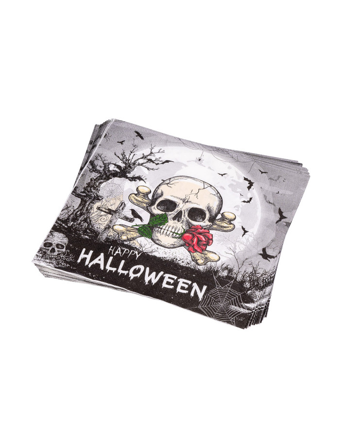 12 paper skull napkins cm.16,5x16,5 ca. in bag with label