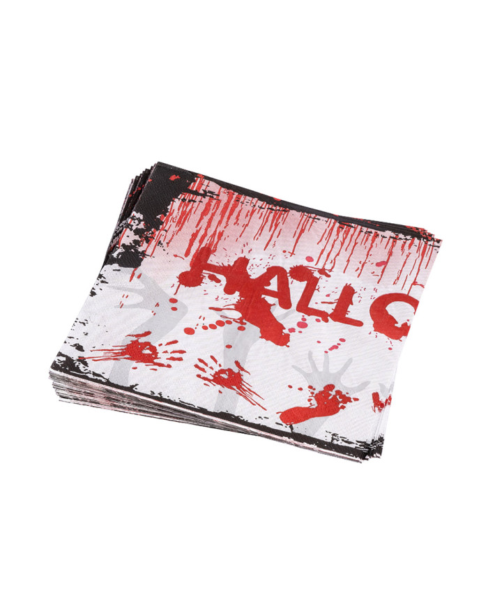 12 serviettes en papier HAPPY HALLOWEEN sanglant 16,5x16,5 cm env., conditionnées dans du film thermorétractable, ave...