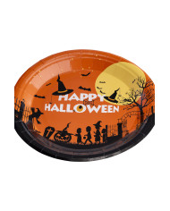 6 piatti in carta HAPPY HALLOWEEN arancioni diam.cm.23 ca. in termoretraibile con cartellino/etichetta
