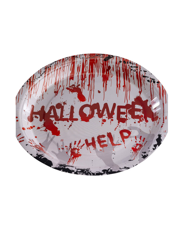 6 paper skull plates diam. 23 cm. in bag with label