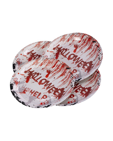 6 assiettes en carton HAPPY HALLOWEEN tête de mort diam. 23 cm env., conditionnées dans du film thermorétractable, a...