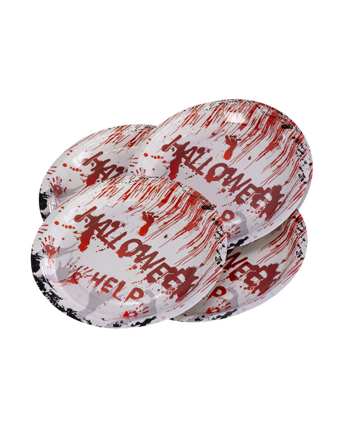 6 paper skull plates diam. 23 cm. in bag with label