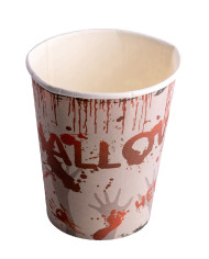 6 vasos de papel HAPPY HALLOWEEN ensangrentados en film retráctil con etiqueta colgante/etiqueta adhesiva