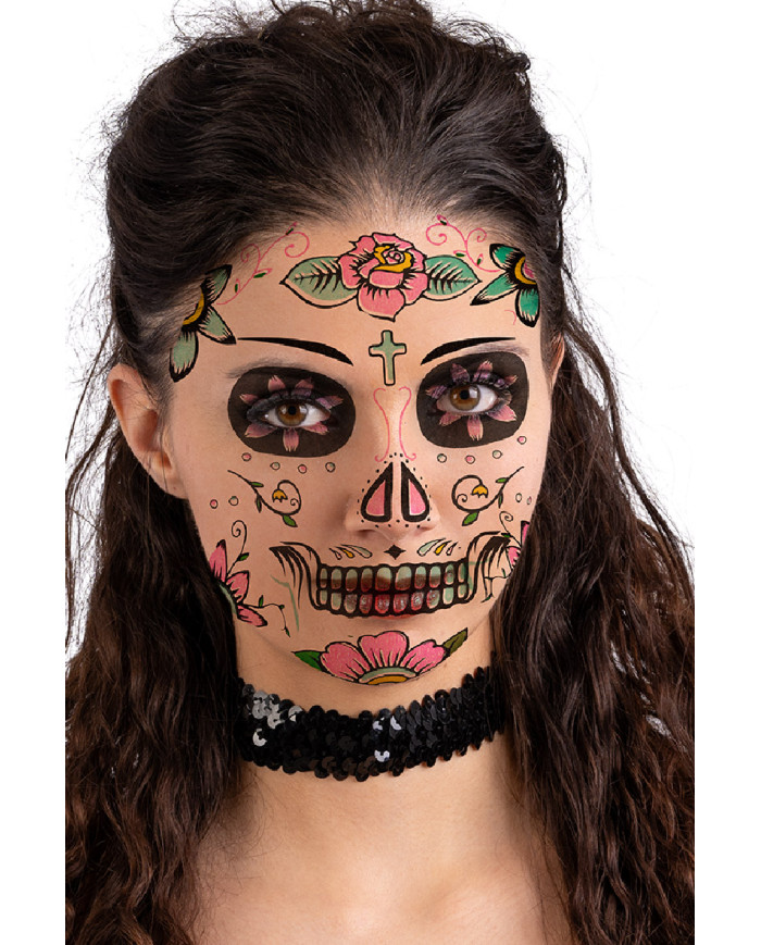 G.i.d. mexican skull facial adhesive decorations female in polybag on card