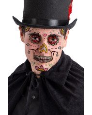 Fiche de tatouages G.I.D. (GLOW IN THE DARK) pour visage tête de mort mexicaine homme, dans un sachet sur papier cartonné