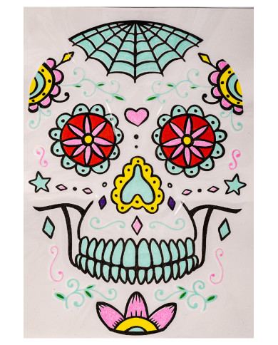 Carpeta tatuajes G.I.D. rostro calavera mexicana hombre en bolsa sobre cartoncillo